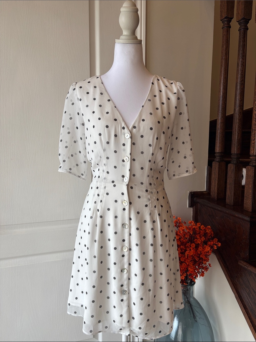 Wilfred Aritzia White Polka Dot Mini Dress